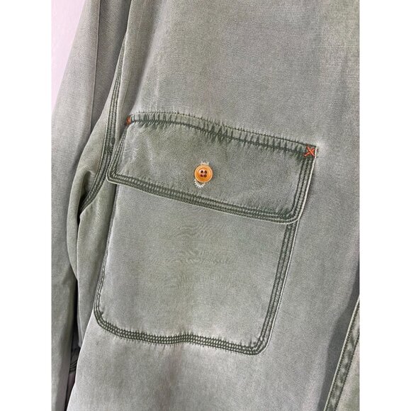 Ryan Michael Men Silk Blend Green Button Up Shirt Size Large Long Sleeve Western - Picture 12 of 16